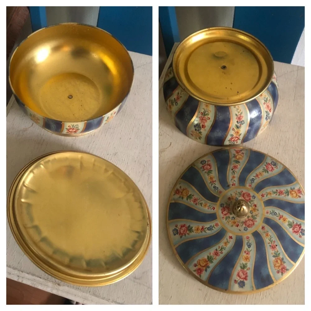 Vintage Round Floral Tin Made in Belgium